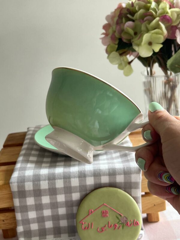 فنجان نعلبکی چایخوری طرح گلگلی کد 8002- رنگ سبز