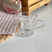 فنجان پیرکس چای طرح دار مدل مونیکا- طرح دور تا دور قلب