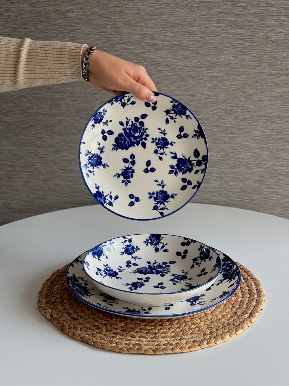 ست غذاخوری سه پارچه زاراهوم طرح رز آبی